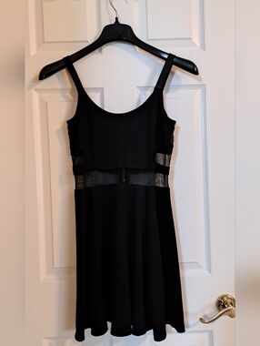 H&M Divided Black Sleeveless Dress Horizontal Mesh Panel Cutouts
